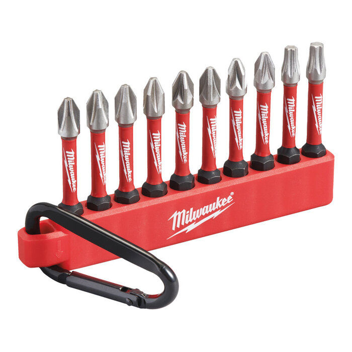 MILWAUKEE Schroefbit set SHOCKWAVE Karabijnhaak 4x PZ2, 4x PH2, TX20, TX25,