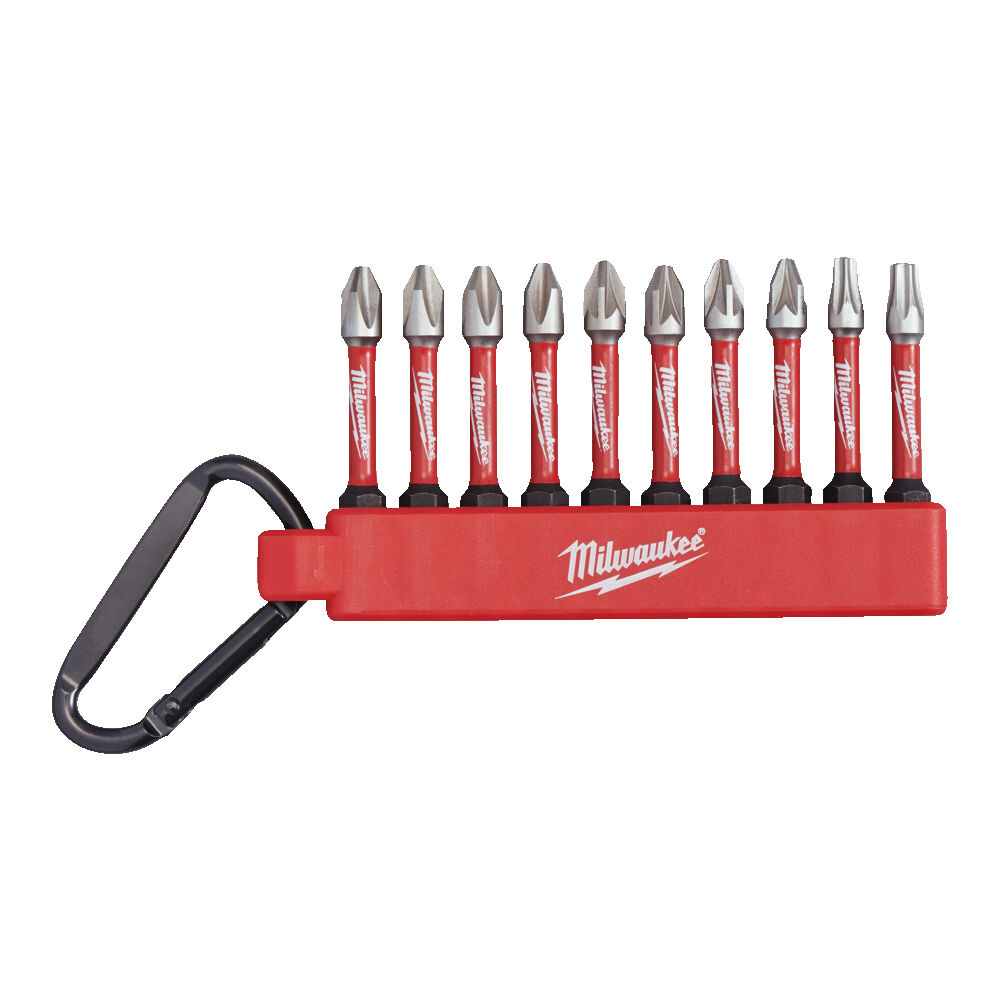 MILWAUKEE Schroefbit set SHOCKWAVE Karabijnhaak 4x PZ2, 4x PH2, TX20, TX25,