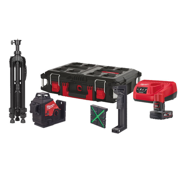 MILWAUKEE M12 3PLSKIT-401P driedimensionale laser met 3 groene 360° laser cirkels in PACKOUT kit