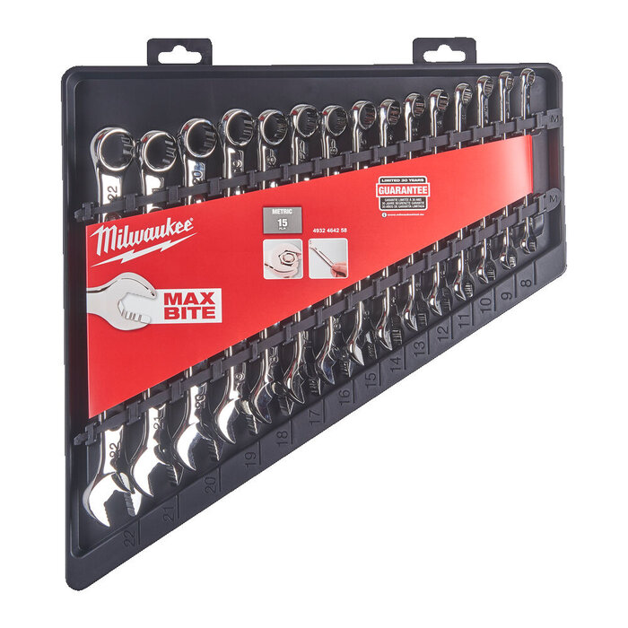 MILWAUKEE Ring-steeksleutelset MAX BITE™ (8-22 mm) (15-delig)