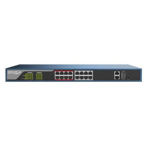 Infralan PoE+ Switch, 16x100MBit + 2x combo Uplink 1MBit