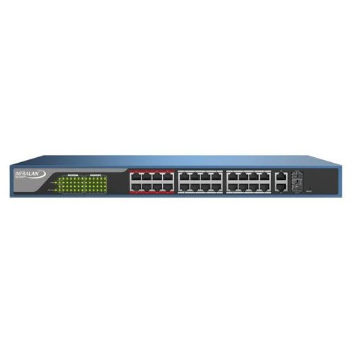 Infralan PoE+ Switch, 24x100MBit + 2x combo Uplink 1MBit