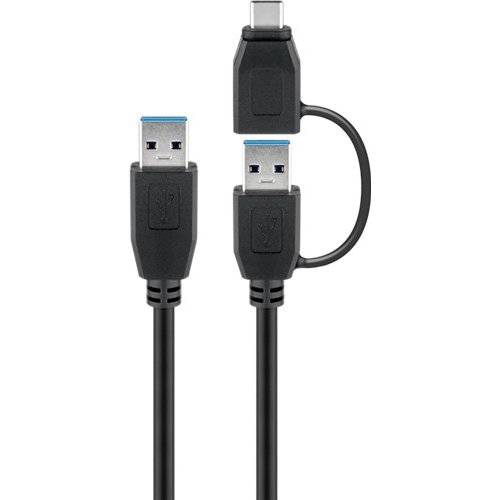 USB 3.0 Kabel mit 1 USB A auf USB-C™-Adapter, schwarz<br>USB 3.0-Stecker (Typ A) > USB 3.0-Stecker (Typ A)