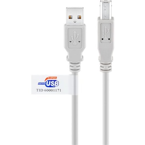 USB 2.0 Hi-Speed Kabel mit USB Zertifikat, Grau<br>USB 2.0-Stecker (Typ A) > USB 2.0-Stecker (Typ B)