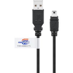 USB 2.0 Hi-Speed Kabel mit USB Zertifikat, Schwarz<br>USB 2.0-Stecker (Typ A) > USB 2.0-Mini-Stecker (Typ B, 5-Pin) 1.8M