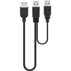 USB 2.0 Hi-Speed Dual-Power Kabel, Schwarz<br>USB 2.0-Stecker (Typ A) + USB 2.0-Stecker (Typ A) > USB 2.0-Buchse (Typ A) 0.3 M