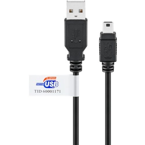 USB 2.0 Hi-Speed Kabel mit USB Zertifikat, Schwarz<br>USB 2.0-Stecker (Typ A) > USB 2.0-Mini-Stecker (Typ B, 5-Pin)