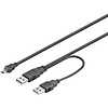 USB 2.0 Hi-Speed Dual-Power Kabel, Schwarz<br>USB 2.0-Stecker (Typ A) + USB 2.0-Stecker (Typ A) > USB 2.0-Mini-Stecker (Typ B, 5-Pin) 0.6M