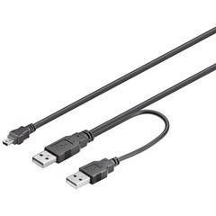 USB 2.0 Hi-Speed Dual-Power Kabel, Schwarz<br>USB 2.0-Stecker (Typ A) + USB 2.0-Stecker (Typ A) > USB 2.0-Mini-Stecker (Typ B, 5-Pin) 0.6M