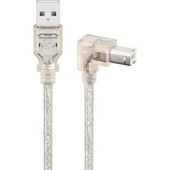 USB 2.0 Hi-Speed Kabel 90°, Transparent<br>USB 2.0-Stecker (Typ A) > USB 2.0-Stecker (Typ B) 90° 0.5M