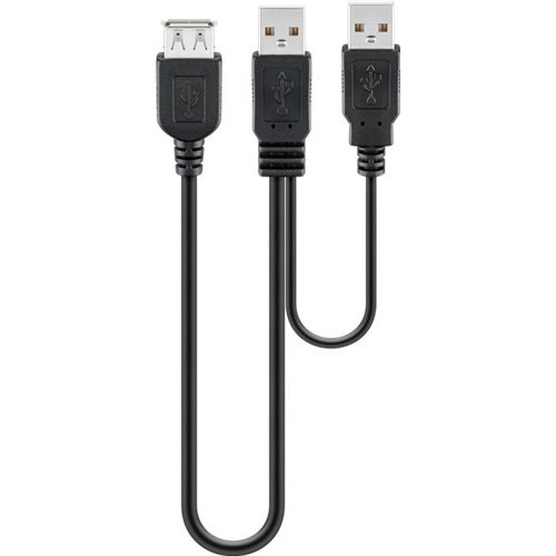USB 2.0 Hi-Speed Dual-Power Kabel, Schwarz<br>USB 2.0-Stecker (Typ A) + USB 2.0-Stecker (Typ A) > USB 2.0-Buchse (Typ A)
