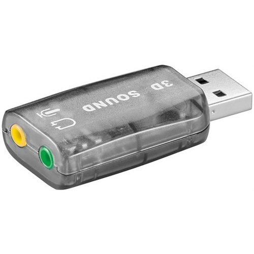 USB 2.0 Soundkarte<br>zum Anschluss von Mikrofonen und Lautsprechern mit 3,5 mm Klinkenstecker an den PC