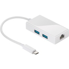 USB-C™ Multiport-Adapter USB 3.0, RJ45, weiß<br>gleichzeitiger Ethernet Anschluss und 2 x USB 3.0 A-Buchse auf USB-C™ Stecker