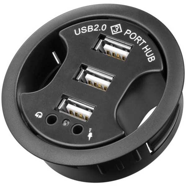 3-fach USB 2.0 Hi-Speed Einbau-HUB/Verteiler + Audio<br>zum Einbau in 60 mm  Tischdurchführungen mit Audio-Anschluss - CDZ