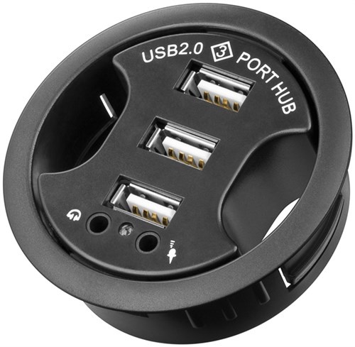 3-fach USB 2.0 Hi-Speed Einbau-HUB/Verteiler + Audio<br>zum Einbau in 60 mm  Tischdurchführungen mit Audio-Anschluss - CDZ