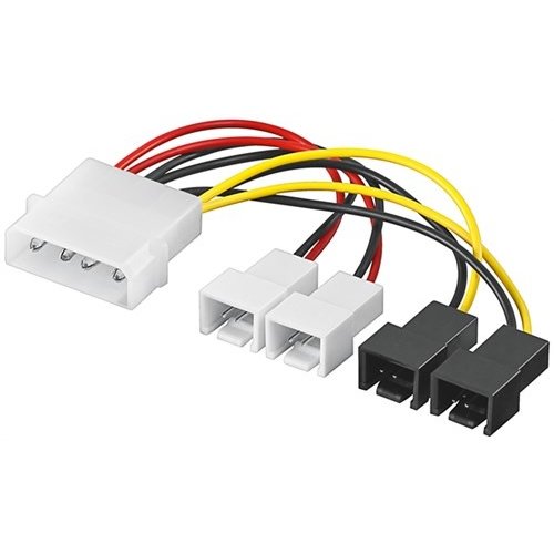 PC Lüfter Stromkabel/Stromadapter, 5.25 Stecker zu Lüfter 2x 12 V/2x 5 V<br>4-pol. > 2x 2-pol. 12 V +  2x 2-pol. 5 V