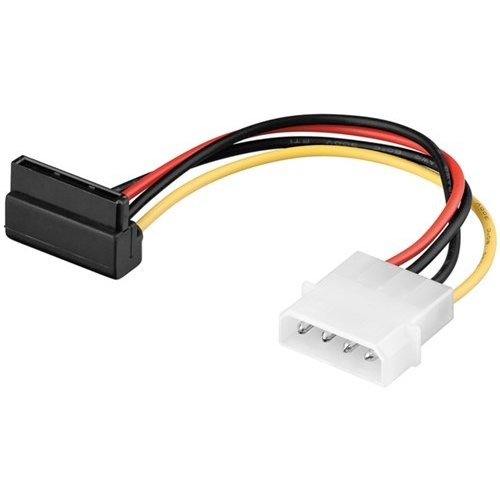 PC Y Stromkabel/Stromadapter, 5.25 Stecker zu 2x SATA 90°<br>SATA Standard Stecker 90° > HDD/5,25 Zoll-Stecker (4-Pin)