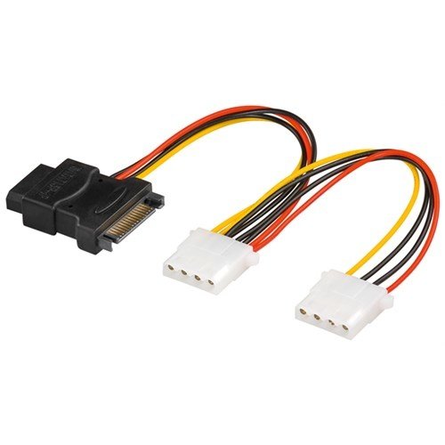 PC Y Stromkabel/Stromadapter, 5.25/SATA 1x Combo Stecker zu 2x Buchse<br>SATA Standard Buchse > 3x HDD/5,25 Zoll-Buchse (4-Pin)