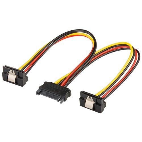 PC Y Stromkabel/Stromadapter, SATA 1x Buchse zu 2x Stecker 90°<br>SATA Standard Buchse > 2x SATA-Standard Stecker 90°