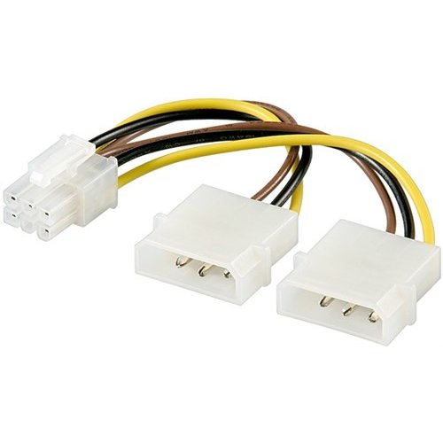 PC Grafikkarten Stromkabel/Stromadapter, PCI-E/PCI Express 6 Pin<br>2x HDD/5,25 Zoll-Stecker (4-Pin) > PCIe-Buchse (6-Pin)