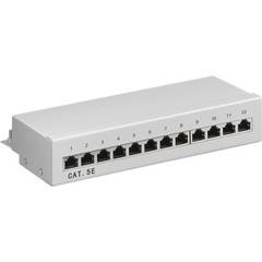CAT 5e Mini/Desktop Patch Panel, 12 Port<br>STP geschirmt, Grau