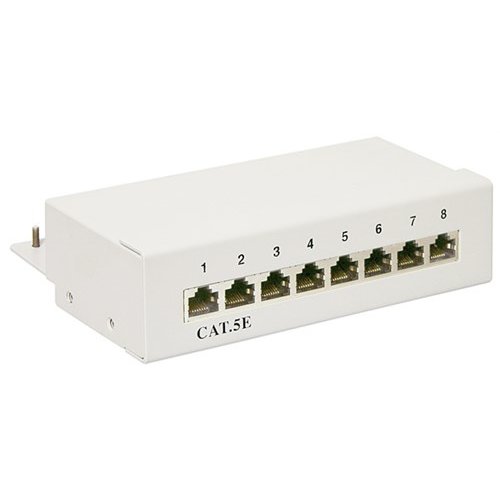 CAT 5e Mini/Desktop Patch Panel, 8 Port<br>STP geschirmt, Grau