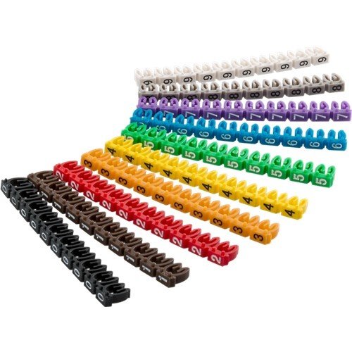 Kabelmarker-Clips ''Ziffern 0-9'', für Kabeldurchmesser bis 2,5 mm<br>farbige Kennzeichnungsringe 10x 10 Stück zum Markieren von z.B. Netzwerkkabeln