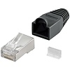 RJ45 Stecker, CAT 5e STP geschirmt mit Knickschutztülle<br>für Rundkabel mit Einfädelhilfe