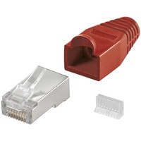 RJ45 Stecker, CAT 5e STP geschirmt mit Knickschutztülle<br>für Rundkabel mit Einfädelhilfe