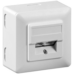 CAT 5e Universaldose inkl. Aufputzmontage-Rahmen<br>2x RJ45 Netzwerkdose, geschirmt, Weiß
