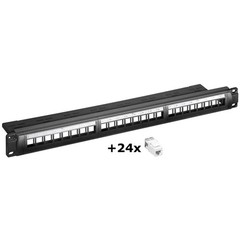 19-Zoll (48,3 cm) Keystone Patch Panel (1 HE)<br>inkl. 24x CAT 6 UTP Module