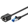CAT 6a Verlängerungskabel, S/FTP (PiMF), Schwarz<br>mit Montageflansch 0.5M