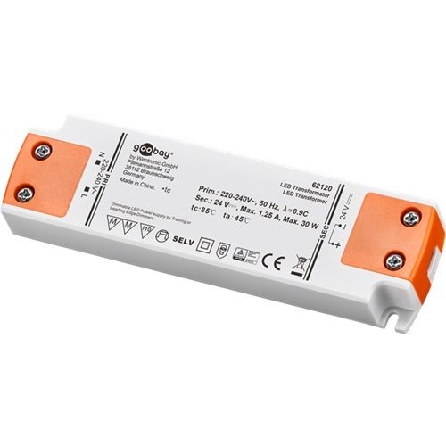 LED-Trafo 24 V (DC)/30 W<br>dimmbar, 24 V DC für LEDs bis 30 W Gesamtlast