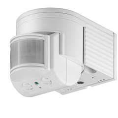 Infrarot Bewegungsmelder<br>zur Aufputz-Wandmontage, 180° Erfassung, 12 m Reichweite, für Außen (IP44), LED-geeignet
