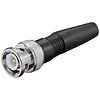 BNC-Stecker mit Schraubverschluss<br>mit Kunststoffkappe, Lötkontakten und Gold-Pin