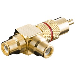 Cinch Y Adapter, Stecker zu 2x Buchse, Goldausführung, Rot<br>Cinch-Stecker > 2x Cinch-Buchse