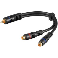 Audio Y Adapterkabel, stereo Cinch-Stecker zu 1x Cinch-Buchse, OFC, zweifach geschirmt<br>Cinch-Stecker > 2x Cinch-Buchse (Audio links/rechts) 0.2M