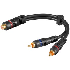 Audio Y Adapterkabel, 1x Cinch-Stecker zu stereo Cinch-Buchse, OFC, zweifach geschirmt<br>Cinch-Buchse > 2x Cinch-Stecker (Audio links/rechts) 0.2M