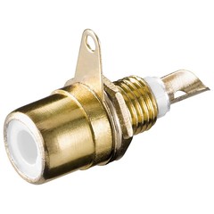 Cinch Buchse zur Gehäusemontage mit Lötanschluss<br>Goldausführung, Weiß