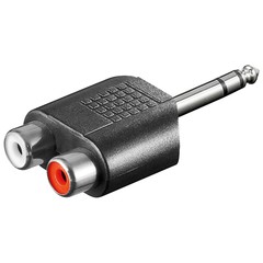 Cinch Adapter, stereo Buchse zu AUX Klinke 6,35 mm Stecker<br>Klinke 6,35 mm Buchse (3-Pin, stereo) > 2x Cinch-Buchse (Audio links/rechts)