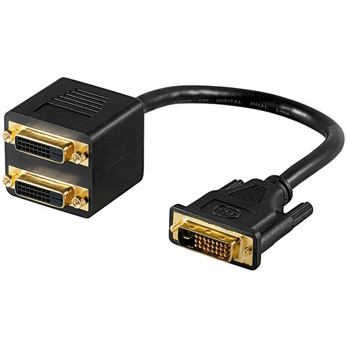 DVI Adapterkabel, vergoldet<br>DVI-D-Stecker Dual-Link (24+1 pin) > 2x DVI-D-Buchse Dual-Link (24+1 Pin) 0.1 m