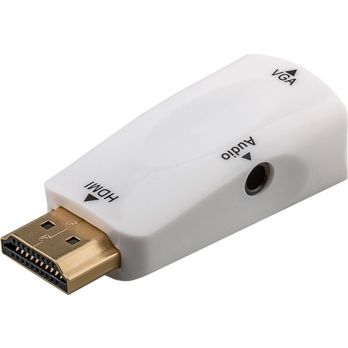 Kompakter HDMI™/VGA Adapter inkl. Audio, vergoldet<br>HDMI™-Stecker (Typ A) > VGA-Buchse (15-polig) + Klinke 3,5 mm Buchse (3-Pin, stereo)