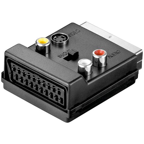 Scart zu Composite Video und S-Video Adapter, IN/OUT, mit Scart Durchleitung<br>Scartstecker (21-Pin) > Scartbuchse (21-Pin) + 3x Cinch-Buchse > Mini-DIN 4-Buchse (S-Video)