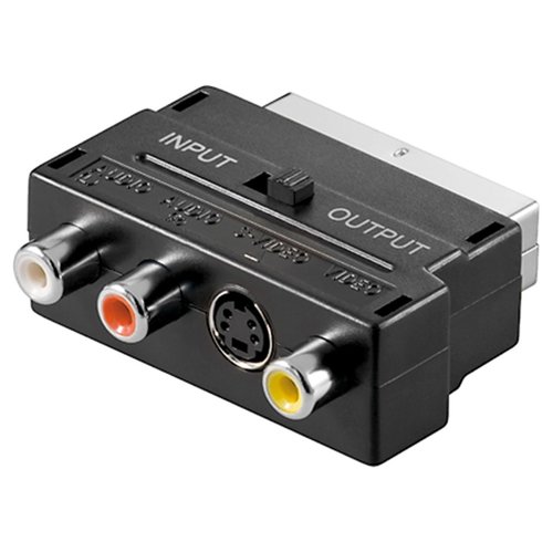 Scart zu Composite Audio Video und S-Video Adapter, IN/OUT<br>Scartstecker (21-Pin) > 3x Cinch-Buchse + Mini-DIN 4-Buchse (S-Video)