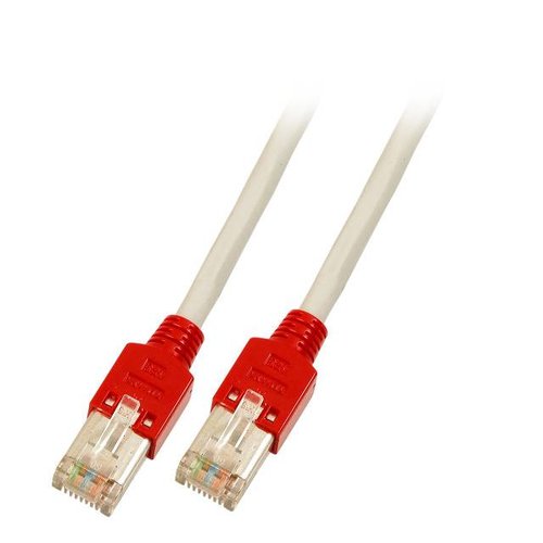 RJ45 Crossoverk.HRS TM11 F/UTP 300MHz grau rote T. 0,5 M