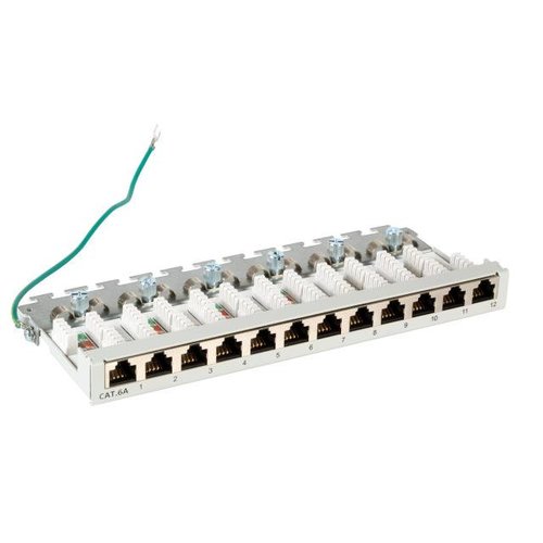 Mini-Patchpanel 12xRJ45 Cat.6A 0,5HE RAL7035 grau