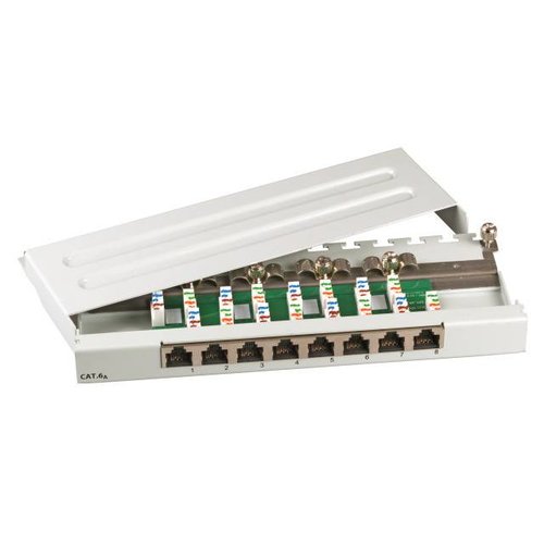 Mini-Patchpanel 8xRJ45 Cat.6A 0,5HE RAL7035 grau