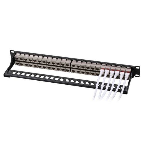 24-Port Patch-Panel Cat.6A 19" 1HE bestückt mit Einbauadapter