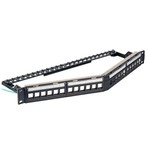 Verteilerfeld 24-Port,1HE, 19" schwarz RAL9005 gewinkelt