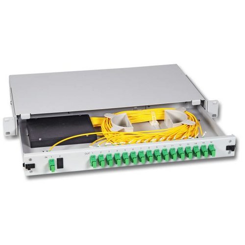 PLC Splitter mit 1 x 16 SC/APC Kupplungen und Pigtails